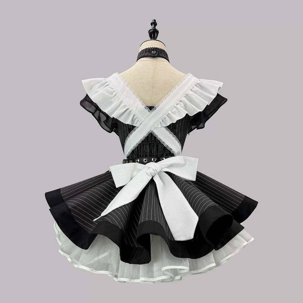 Sweet Maid Lolita Short Sleeve OP Dress Set with High-Waist Heart Buckle Belt and Fitted Waistband