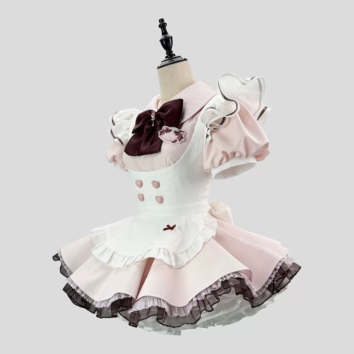 Cute Maid Lolita Dress with Heart Buttons and Bow Charm