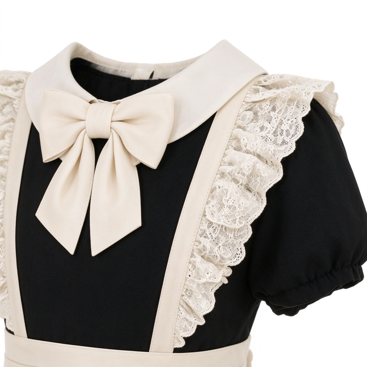 Sweet Maid Lolita Short Sleeve OP Dress Set with Eyelet Lace Apron and Collar Bow