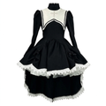 Gothic Nun Lolita Long Sleeve OP Dress with Cross Embroidery and High-Low Hem