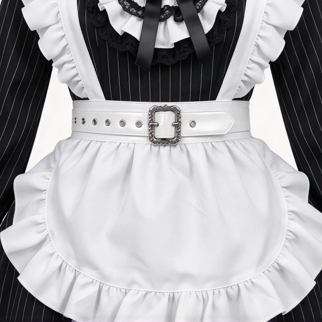 Gothic Maid Lolita Long Sleeve OP Dress Set with Pinstripe Pattern and Cross Embroidered Collar