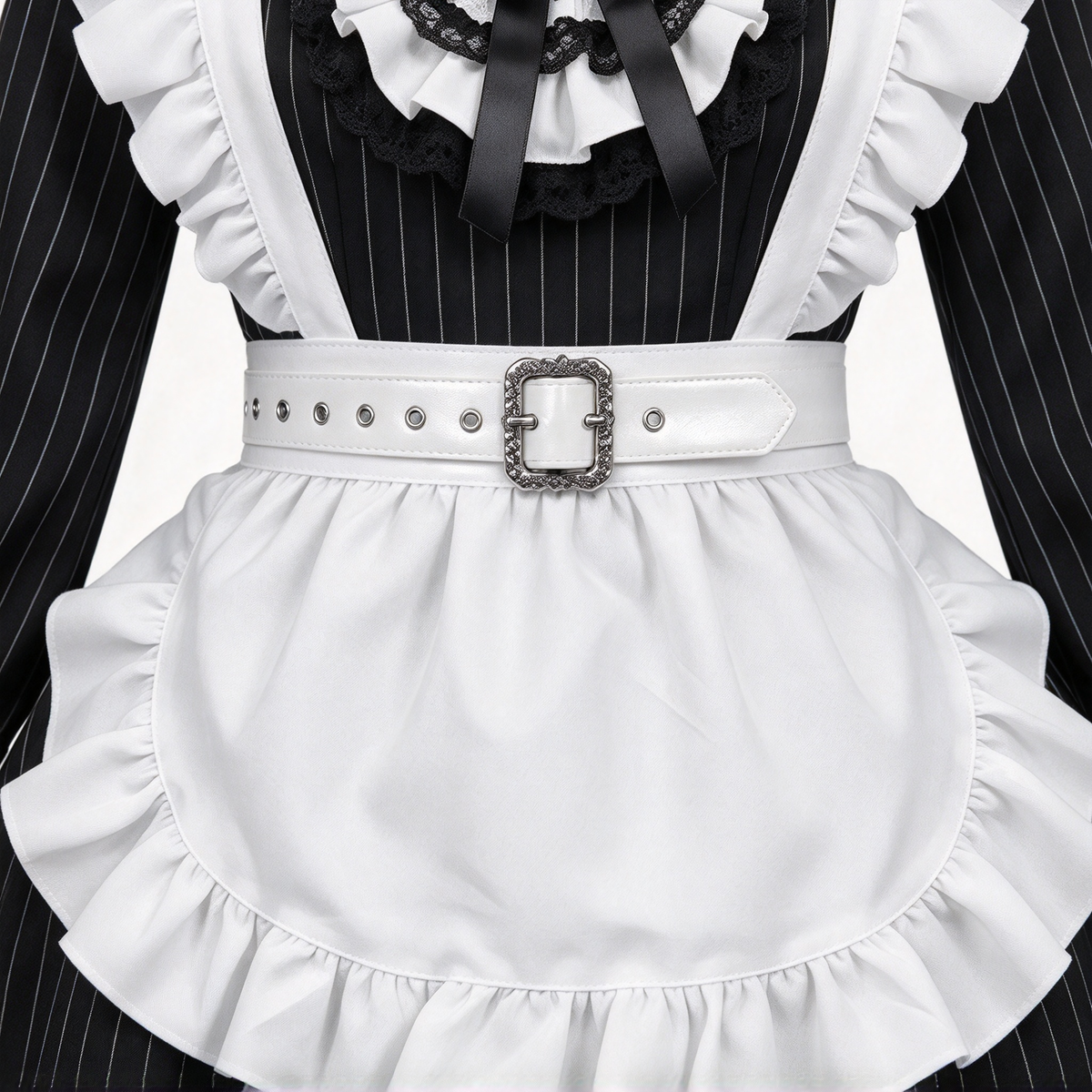 Gothic Maid Lolita Long Sleeve OP Dress Set with Pinstripe Pattern and Cross Embroidered Collar