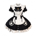 Black and White Ruffled Maid Lolita Dress with Apron Bow Accent