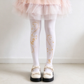 White Velvet Tights with Gold Floral Vine Print Sweet Lolita Pantyhose