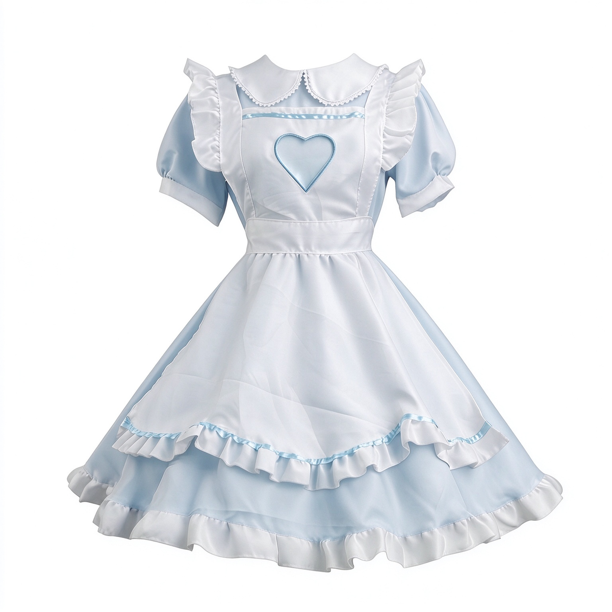 Blue and White Lace Maid Lolita Jumper Dress with Heart Apron