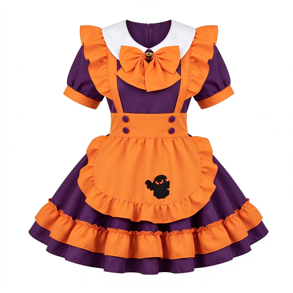 Purple Orange Lace Tiered Lolita Jumper Dress with Ghost