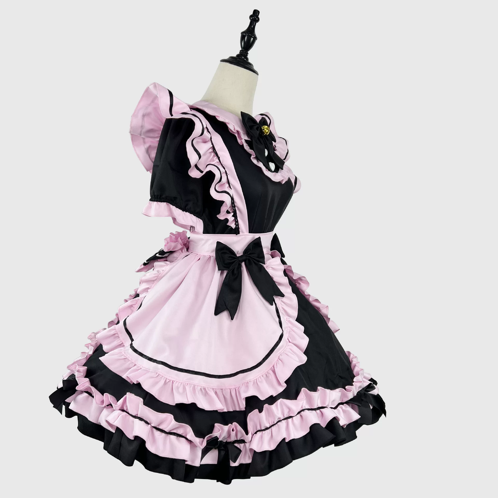 Sweet Maid Lolita Short Sleeve OP Dress Set with Stand Collar and Bell Bow Accent