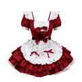 Red and White Ruffled Maid Lolita Dress with Apron Bow Accent