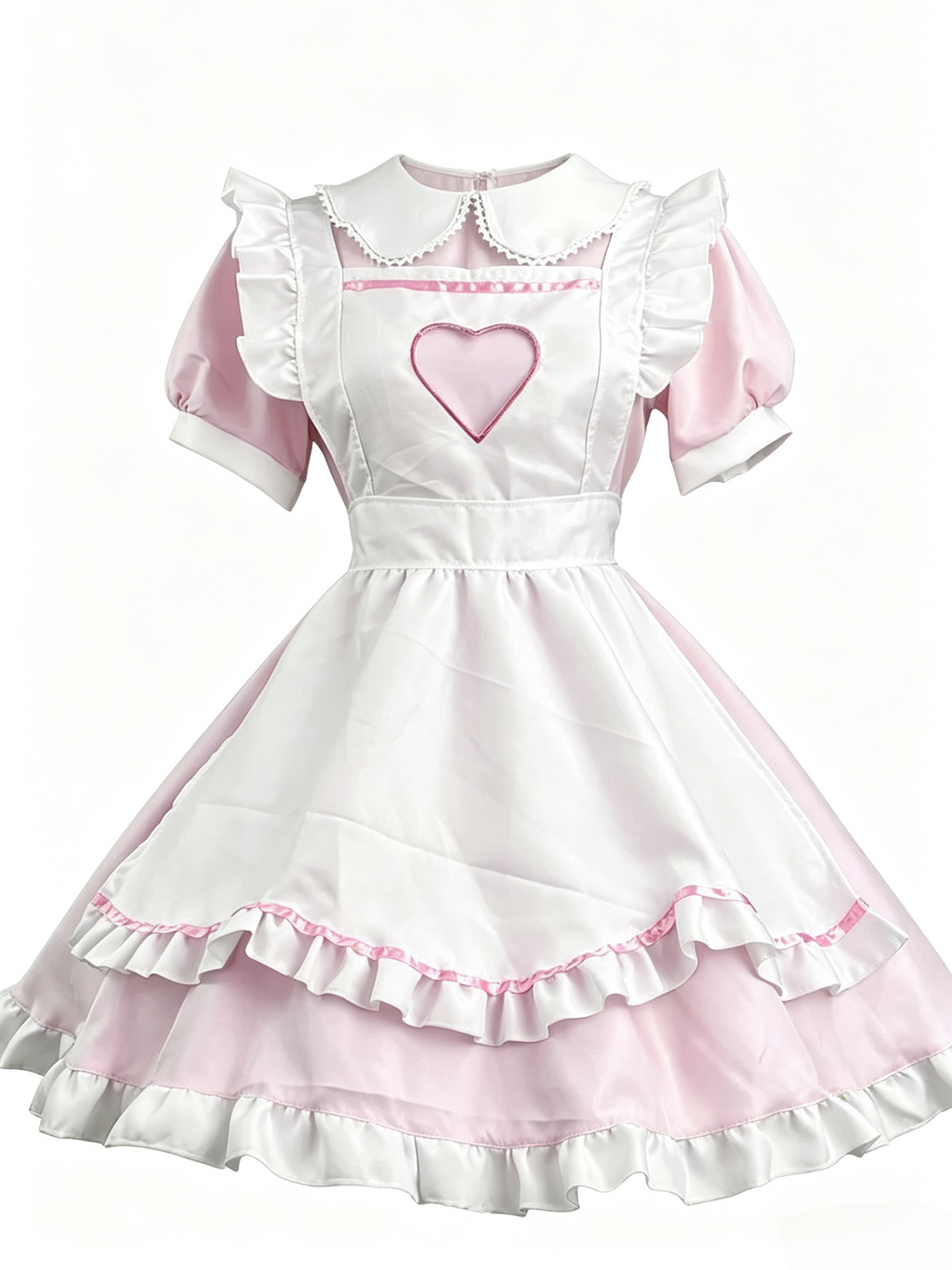 Pink White Sweet Heart Maid Dress Lolita Outfit Cosplay Costume