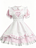 Pink White Sweet Heart Maid Dress Lolita Outfit Cosplay Costume