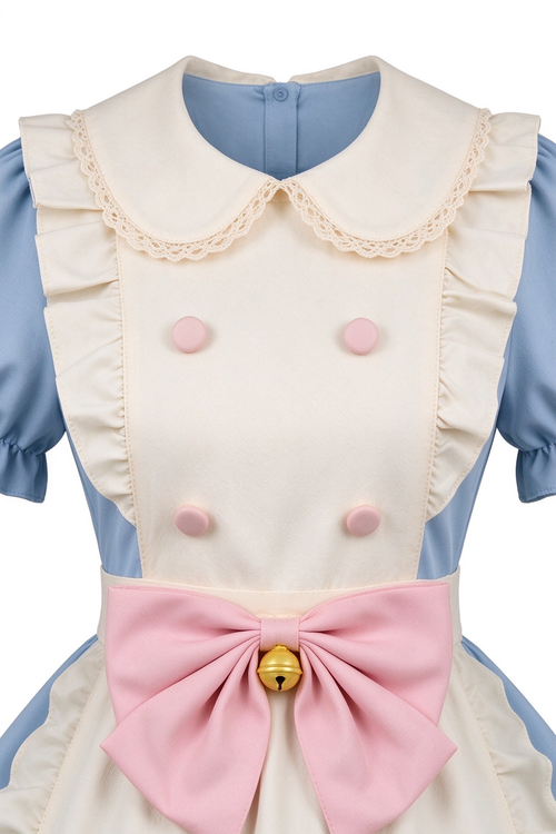 Blue and Beige Lace Cat Paw Maid Lolita Jumper Dress with Bow