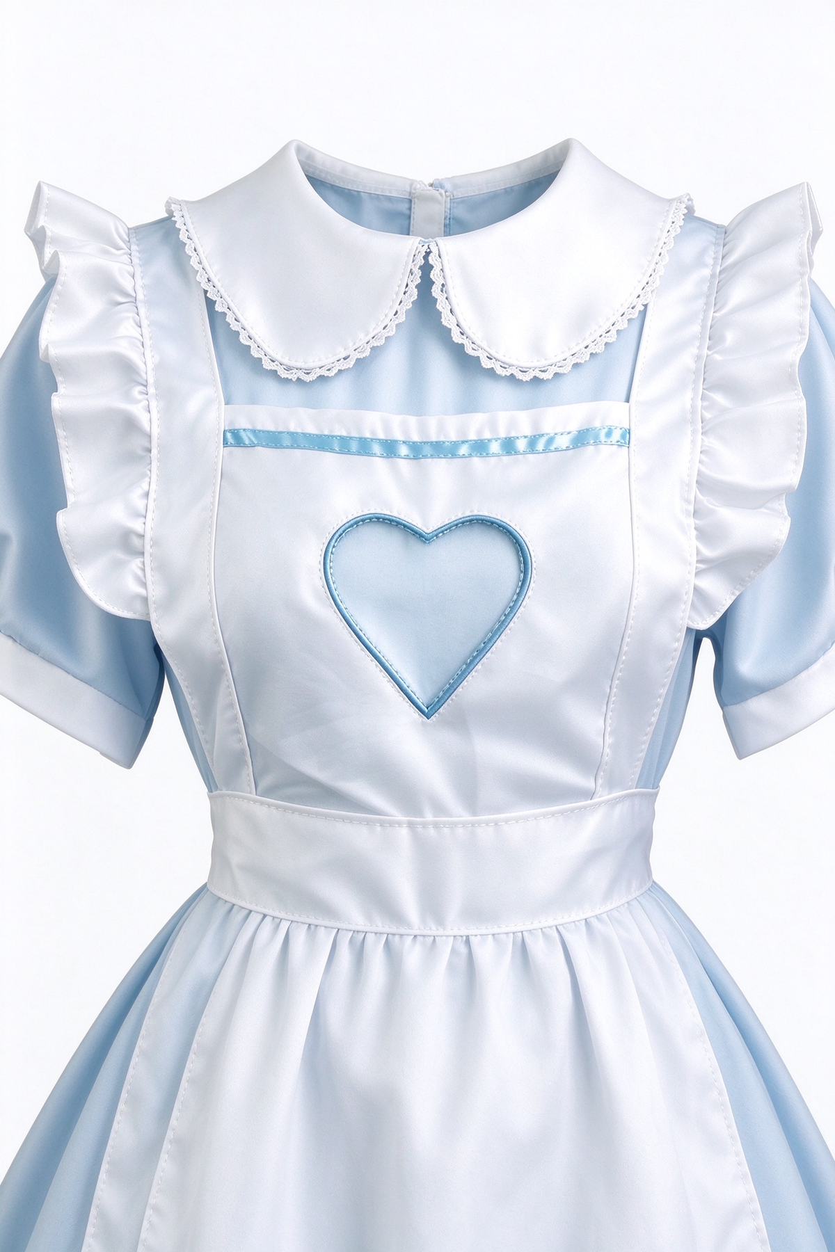 Blue and White Lace Maid Lolita Jumper Dress with Heart Apron