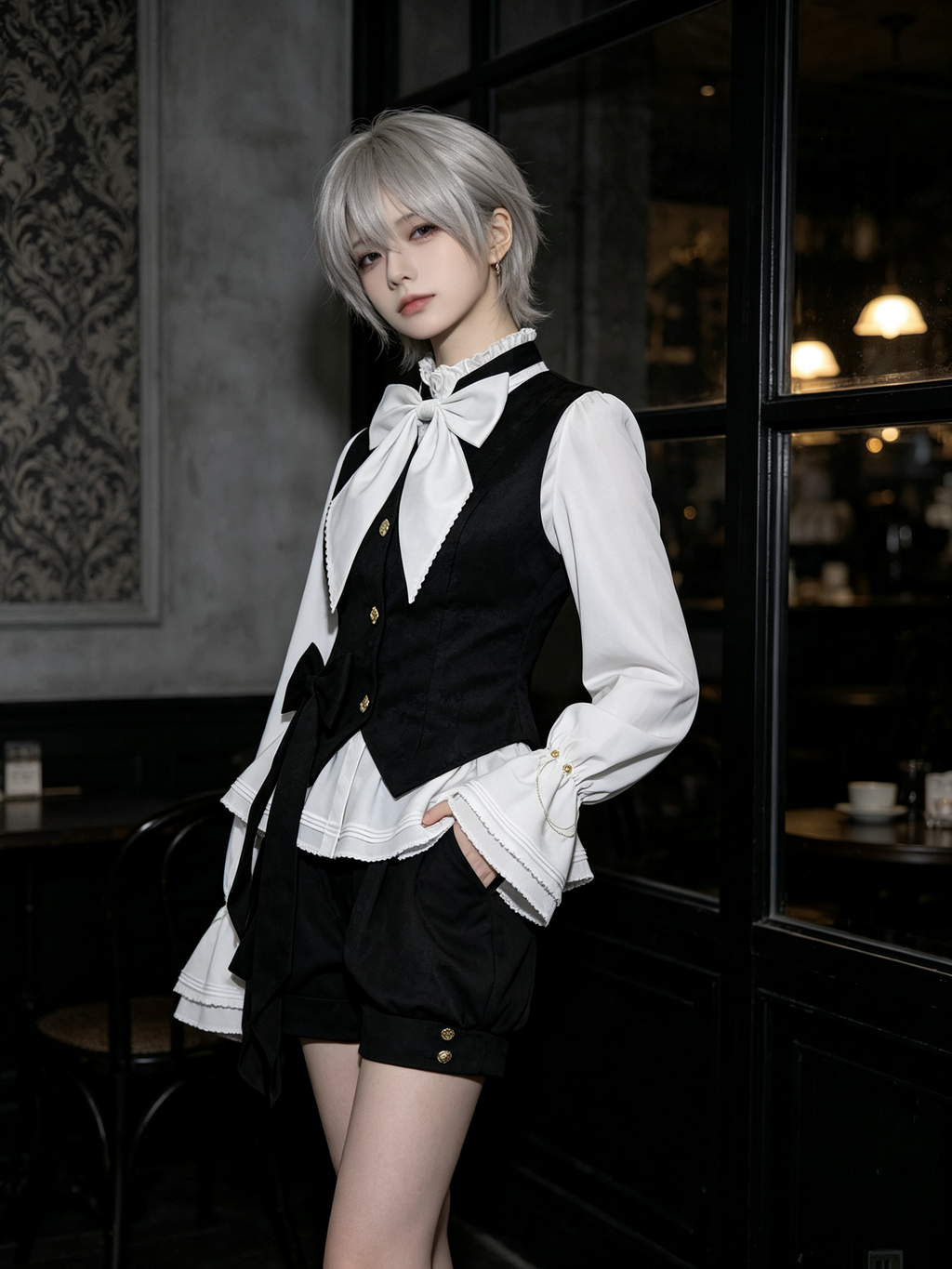 Prince Style Lolita Suit Black White Vest Outfit