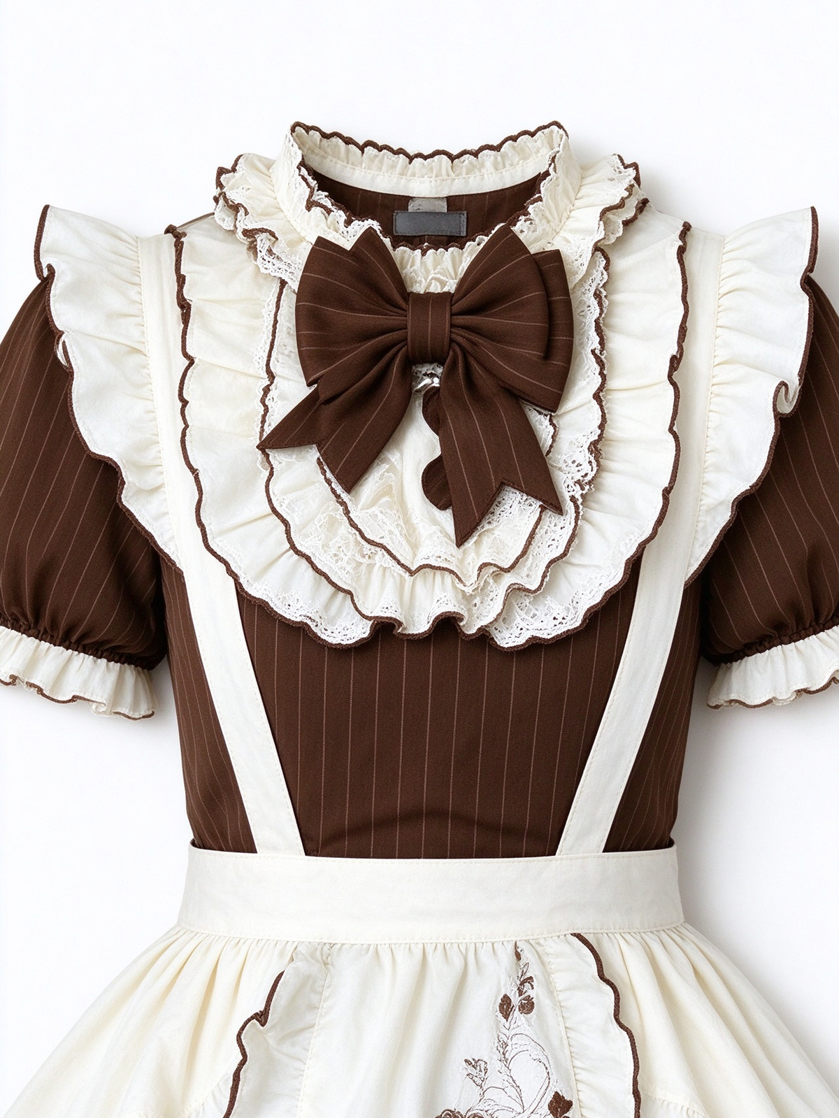 Brown Striped Lolita Dress with Apron and Bow
