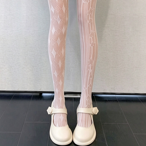Black and White Argyle Floral Patterned Sheer High-Thigh Lolita Stockings