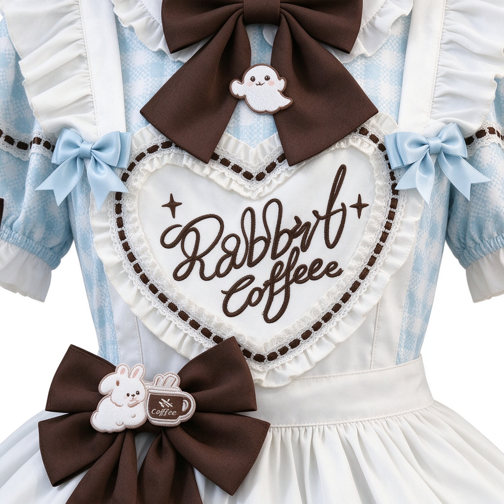 Sweet Plaid and White Lace Maid Lolita Dress with Apron