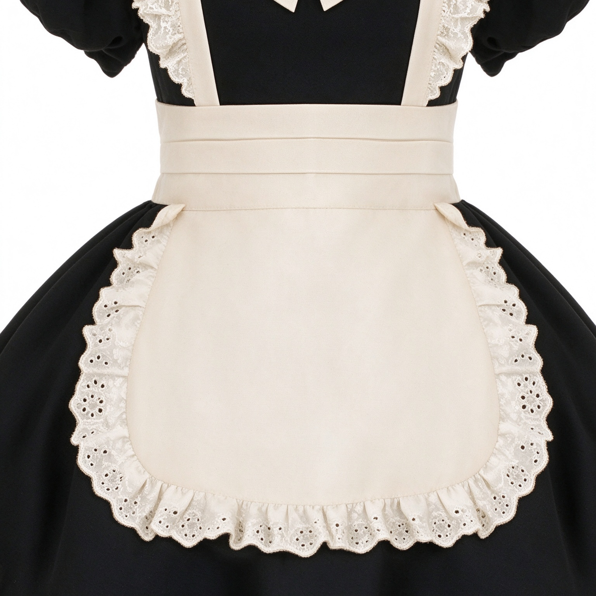 Sweet Maid Lolita Short Sleeve OP Dress Set with Eyelet Lace Apron and Collar Bow