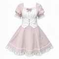 Sweet Maid Lolita Short Sleeve OP Dress with Button Waist Band and Pleated Bodice