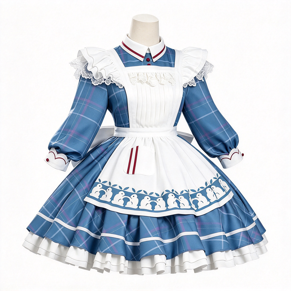 Sweet Maid Lolita Long Sleeve OP Dress with Detachable Ruffled Apron and Back Bow