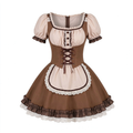 Classic Maid Lolita Short Sleeve OP Dress with Corset Lace-Up Waist and Mini Apron Accent