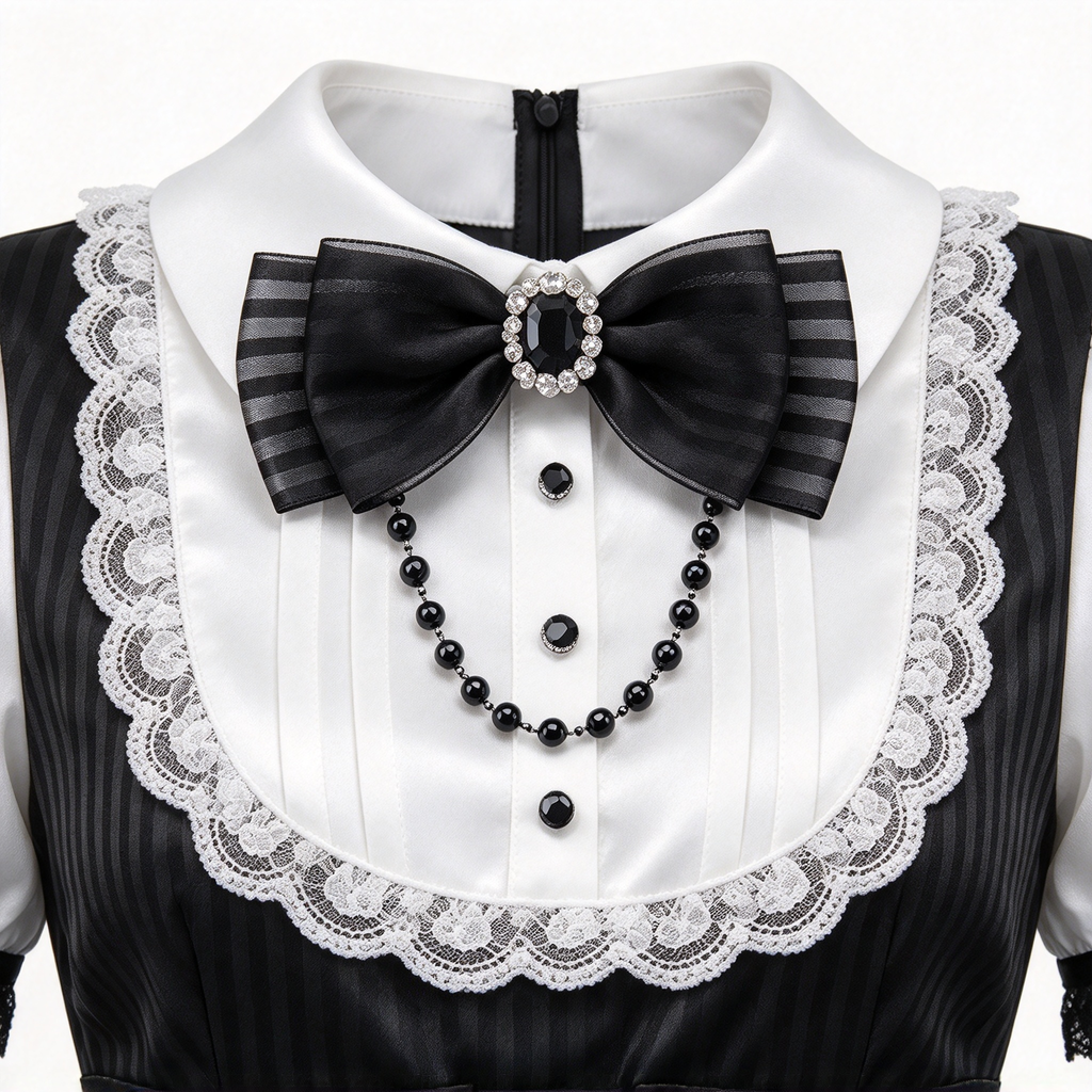 Gothic Lolita Short Sleeve OP Dress Set with Lace-Up Corset Waist and Heart Charm Streamers