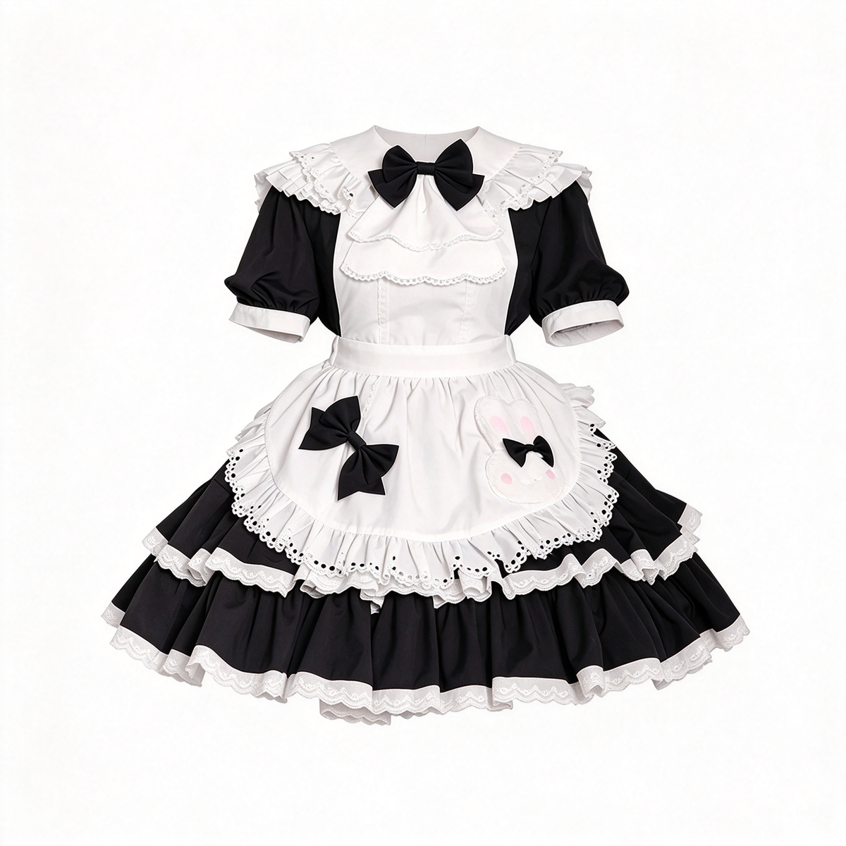 Sweet Maid Lolita Dress Set with Ruffled Apron and Bunny Patch Accent
