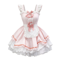 Pink Gingham Ruffled Maid Lolita Dress with Apron Bow Accent