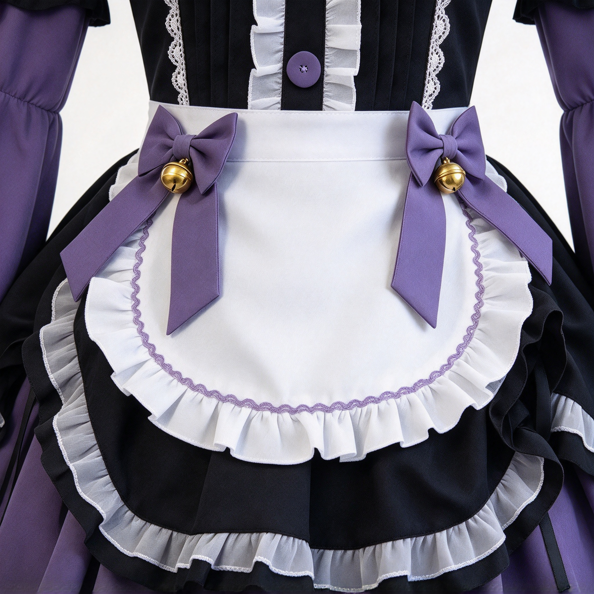 Purple and Black Lace Gothic Maid Lolita Dress Set with Bell Bows