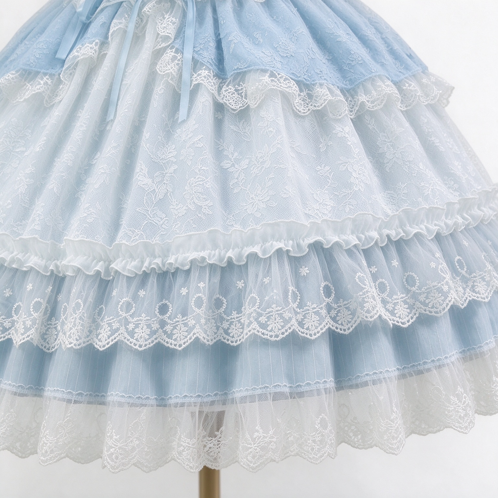 Sweet Lolita JSK Dress with Lace Overlay Peplum and Ribbon Lace-Up Bodice