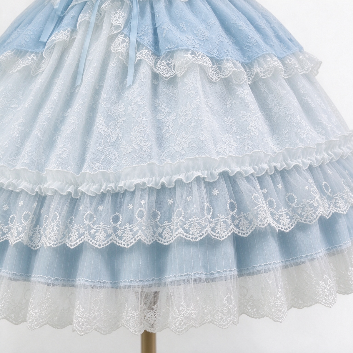 Sweet Lolita JSK Dress with Lace Overlay Peplum and Ribbon Lace-Up Bodice