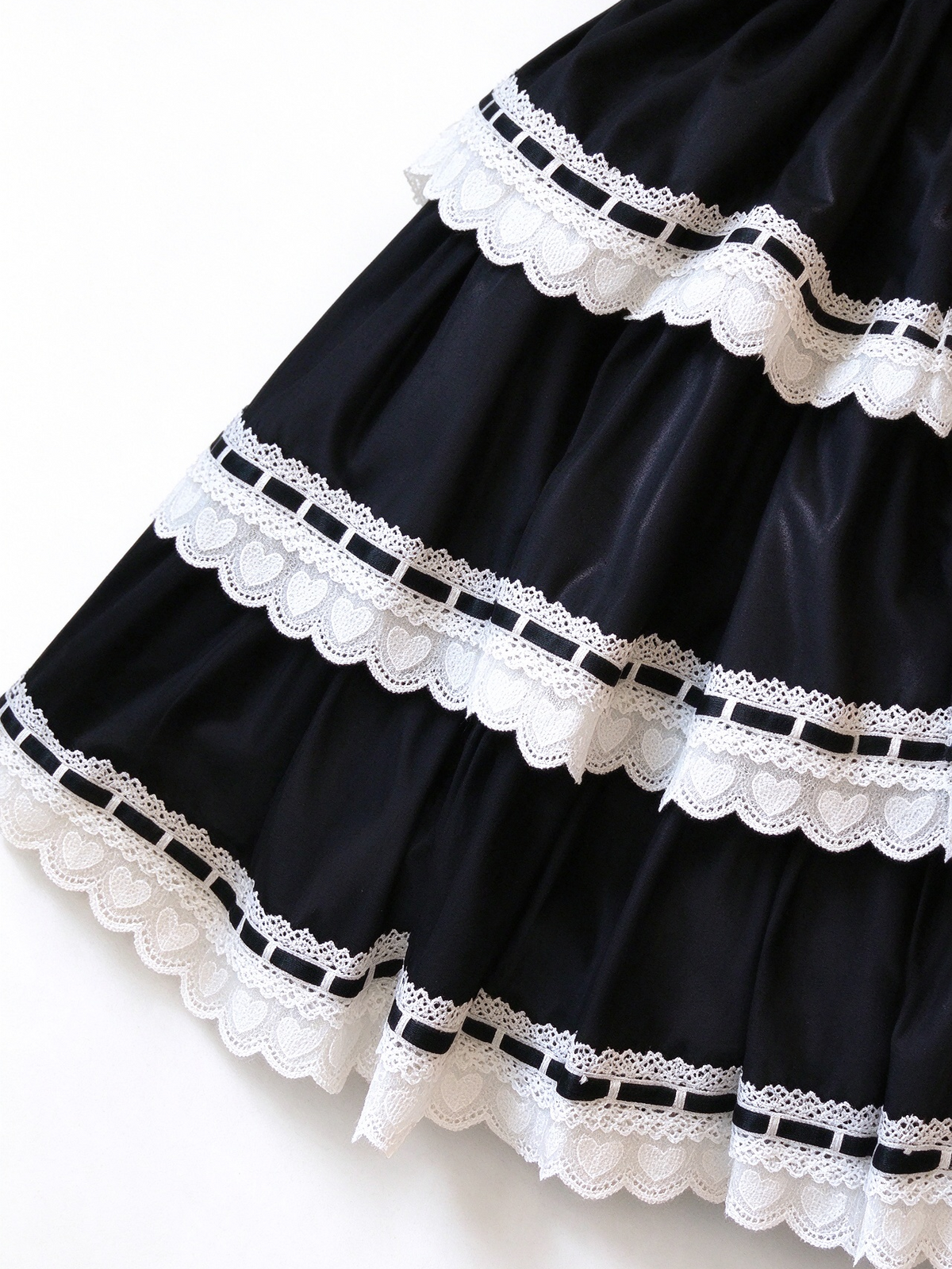 Black White Lace Tiered Lolita Jumper Dress with Blouse