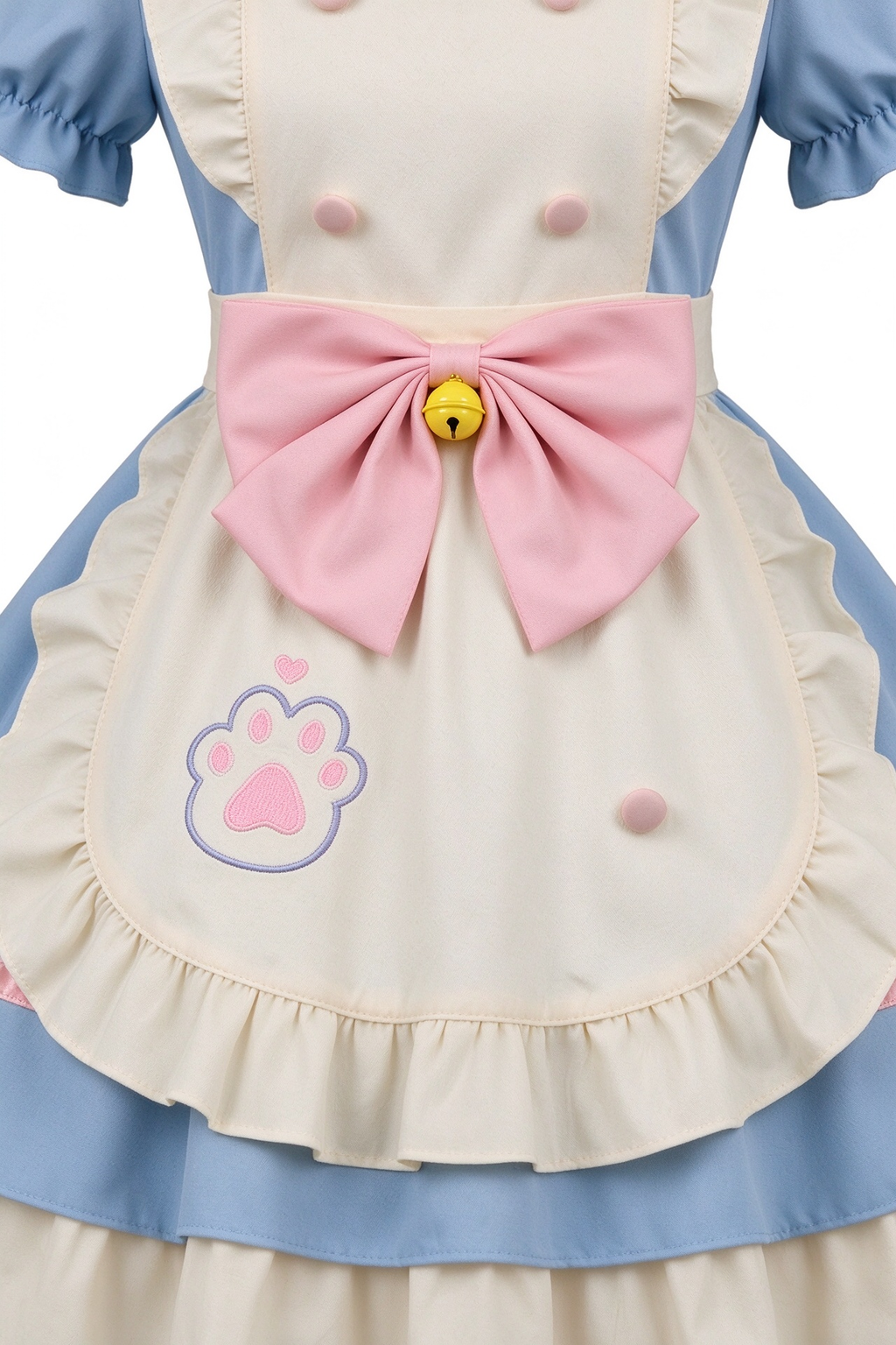 Blue and Beige Lace Cat Paw Maid Lolita Jumper Dress with Bow