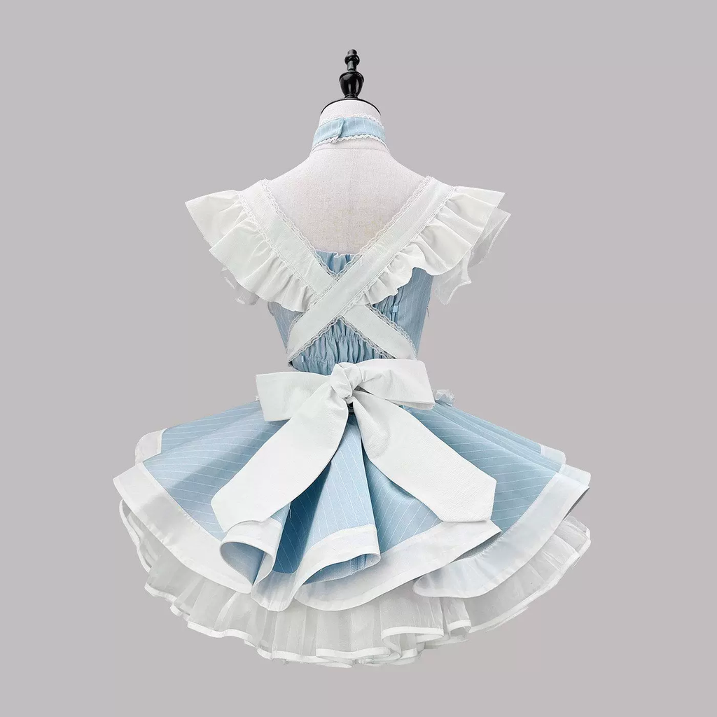 Sweet Maid Lolita Short Sleeve OP Dress Set with High-Waist Heart Buckle Belt and Fitted Waistband