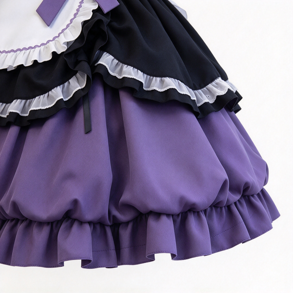 Purple and Black Lace Gothic Maid Lolita Dress Set with Bell Bows