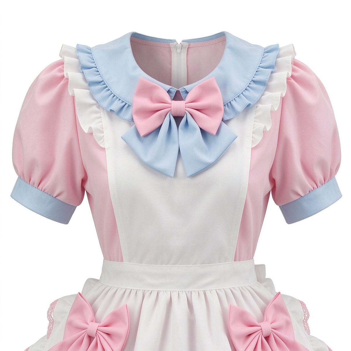Sweet Maid Lolita Short Sleeve OP Dress Set with Tiered Ruffle Skirt and Apron Bow Accents