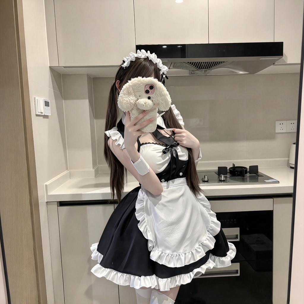 Classic Maid Lolita Sleeveless OP Dress Set with Cutout Yoke and Buttoned Waistband