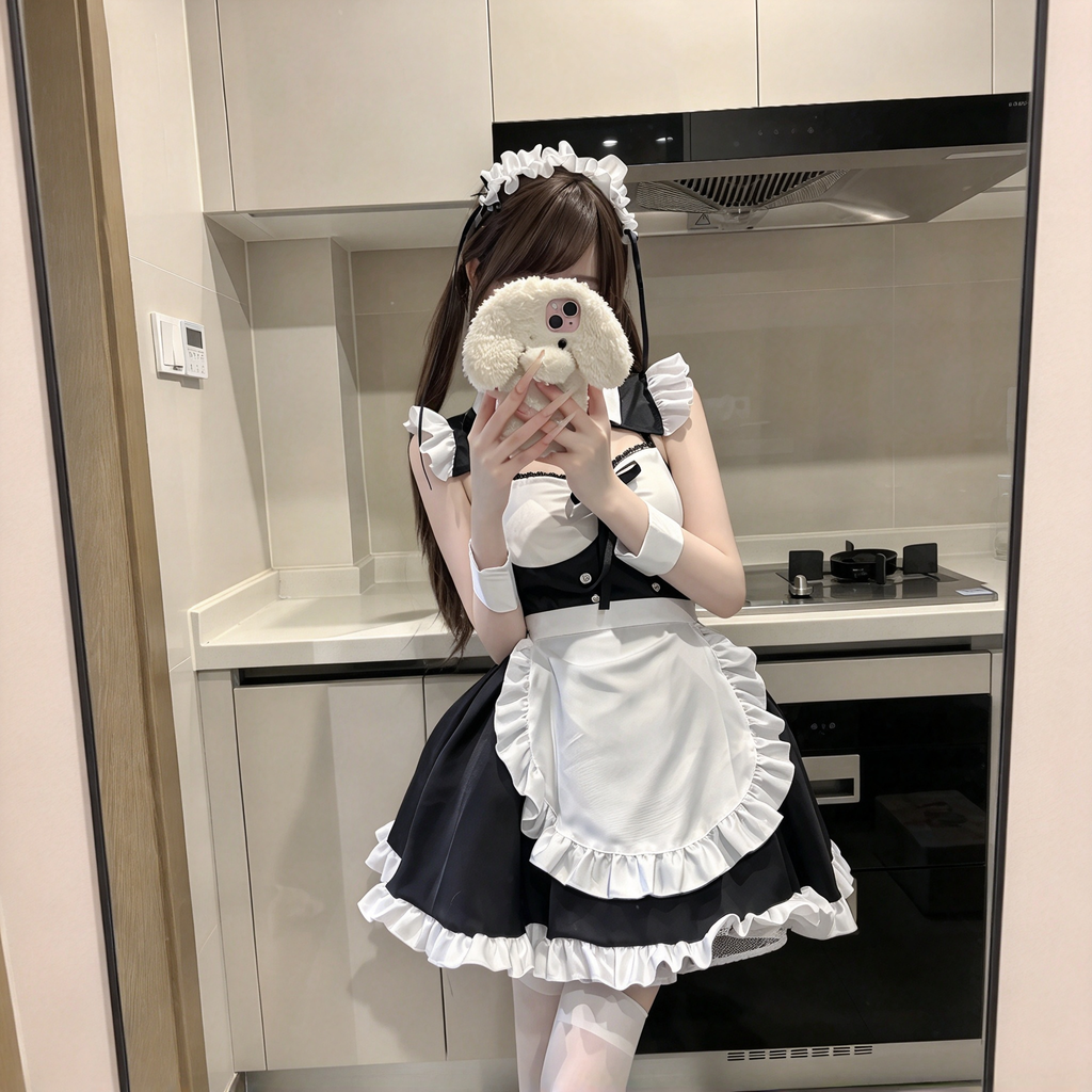 Classic Maid Lolita Sleeveless OP Dress Set with Cutout Yoke and Buttoned Waistband