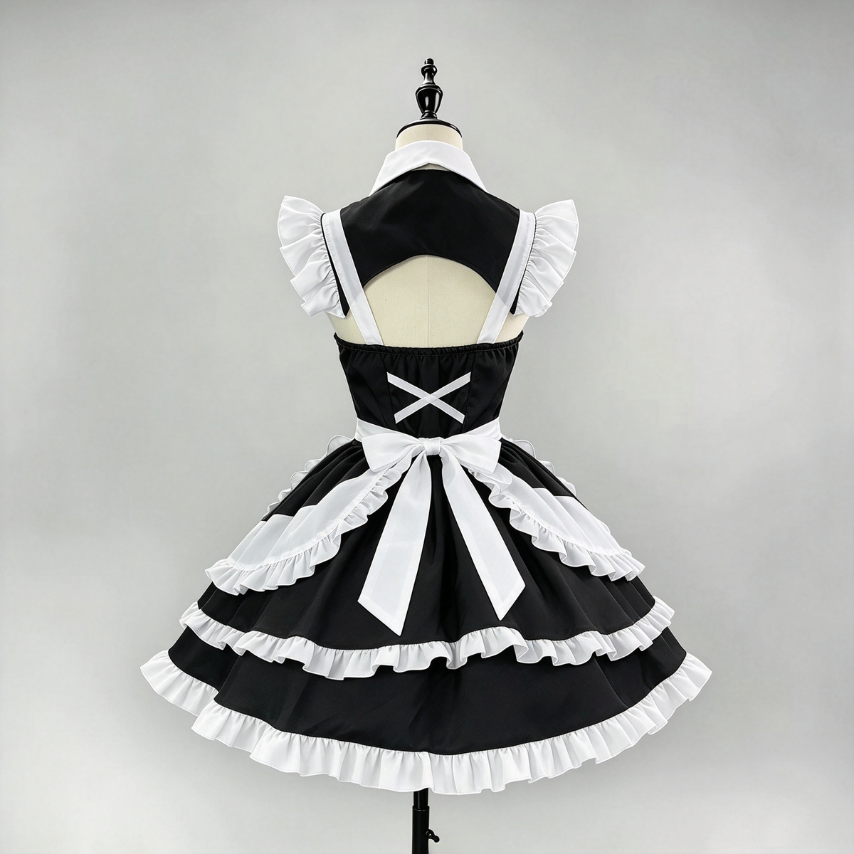 Classic Maid Lolita Sleeveless OP Dress Set with Cutout Yoke and Buttoned Waistband