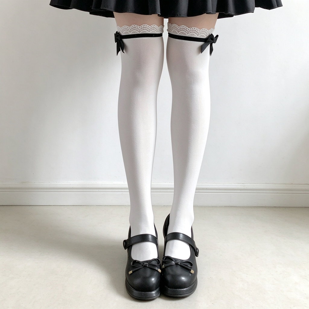 Black Lace Ruffled Bow Detail Over-Knee and Mid-Calf Sweet Lolita Socks