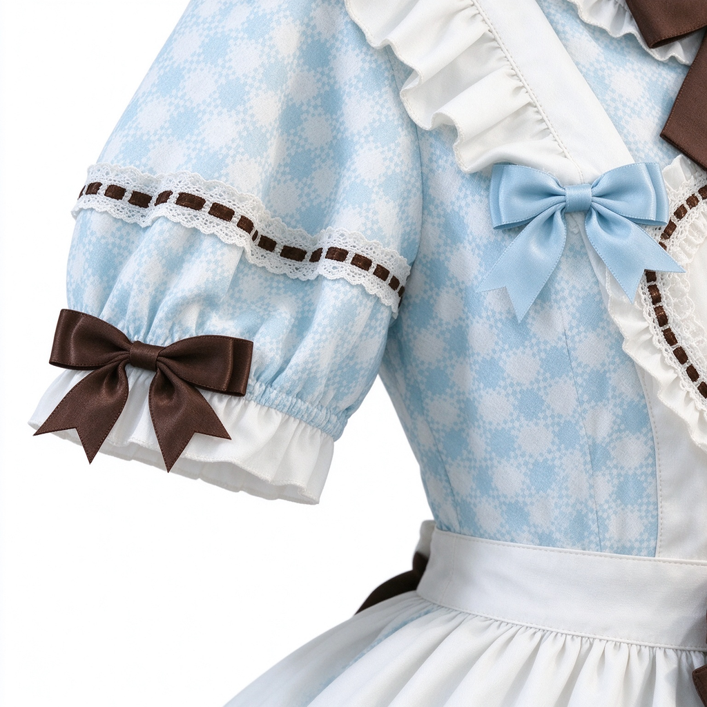 Sweet Plaid and White Lace Maid Lolita Dress with Apron