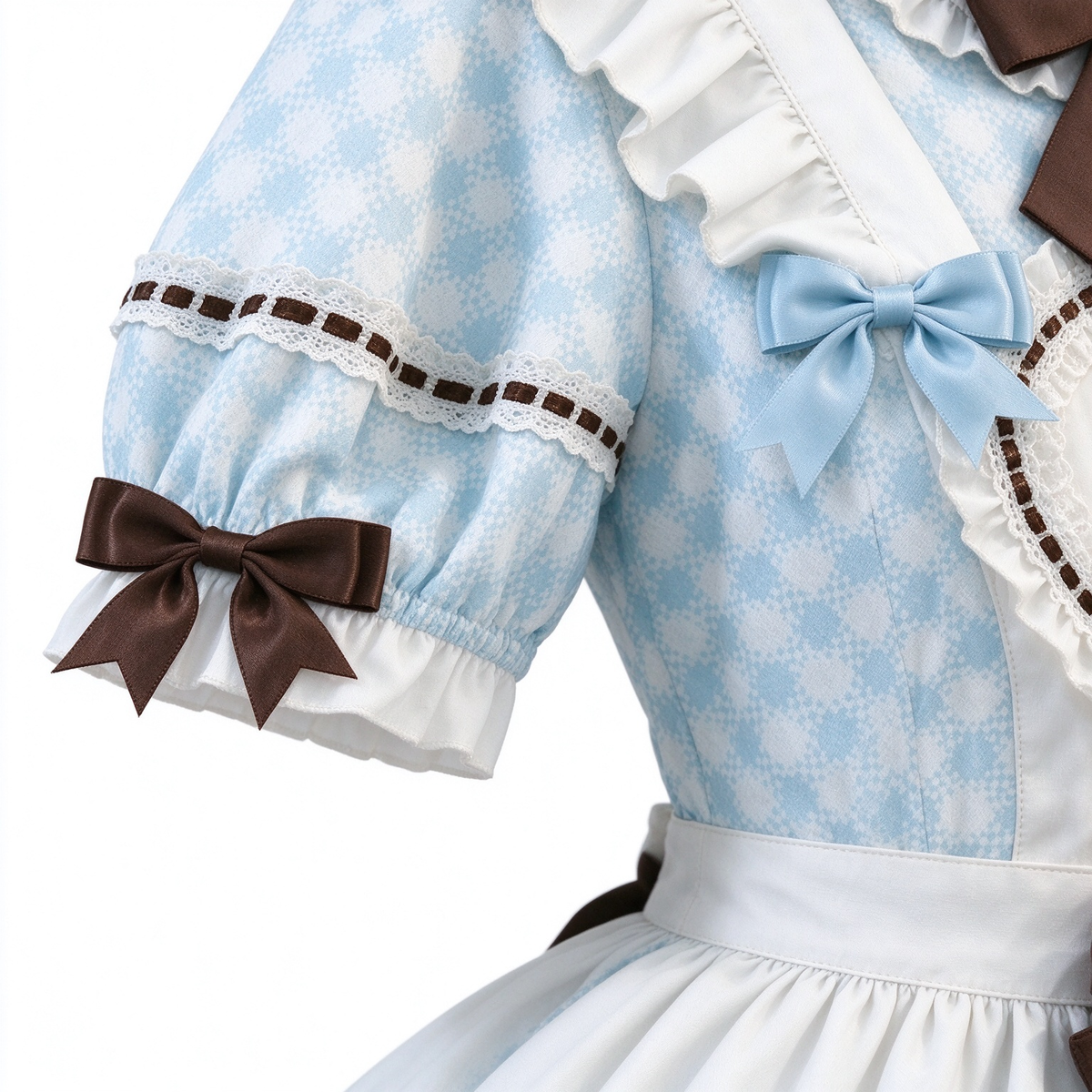Sweet Plaid and White Lace Maid Lolita Dress with Apron