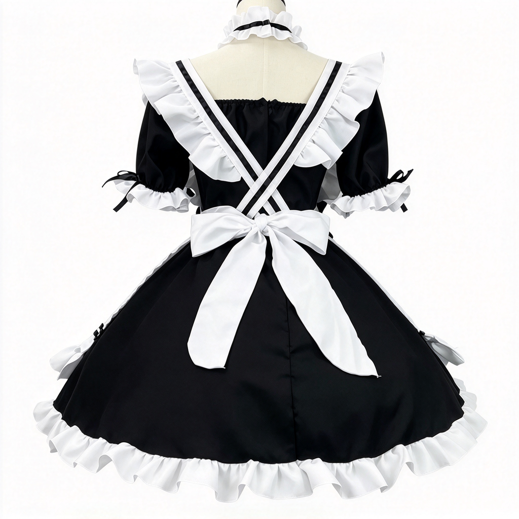 Sweet Maid Lolita Short Sleeve OP Dress Set with Crisscross Waist Band and Matching Choker