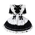 Black and White Sailor Collar Ruffled Maid Lolita Dress with Apron Bow Accent