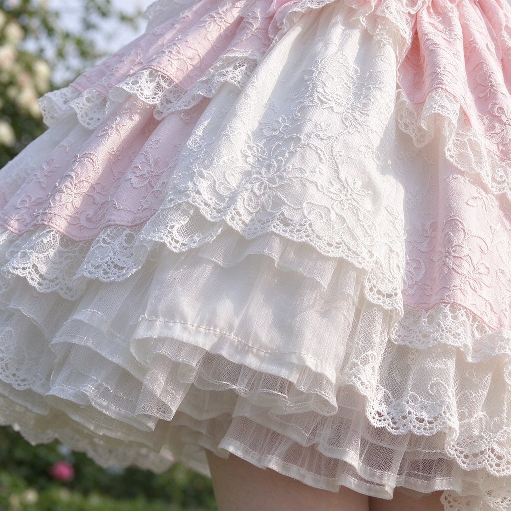 Sweet Lolita JSK Dress with Lace Overlay Peplum and Ribbon Lace-Up Bodice