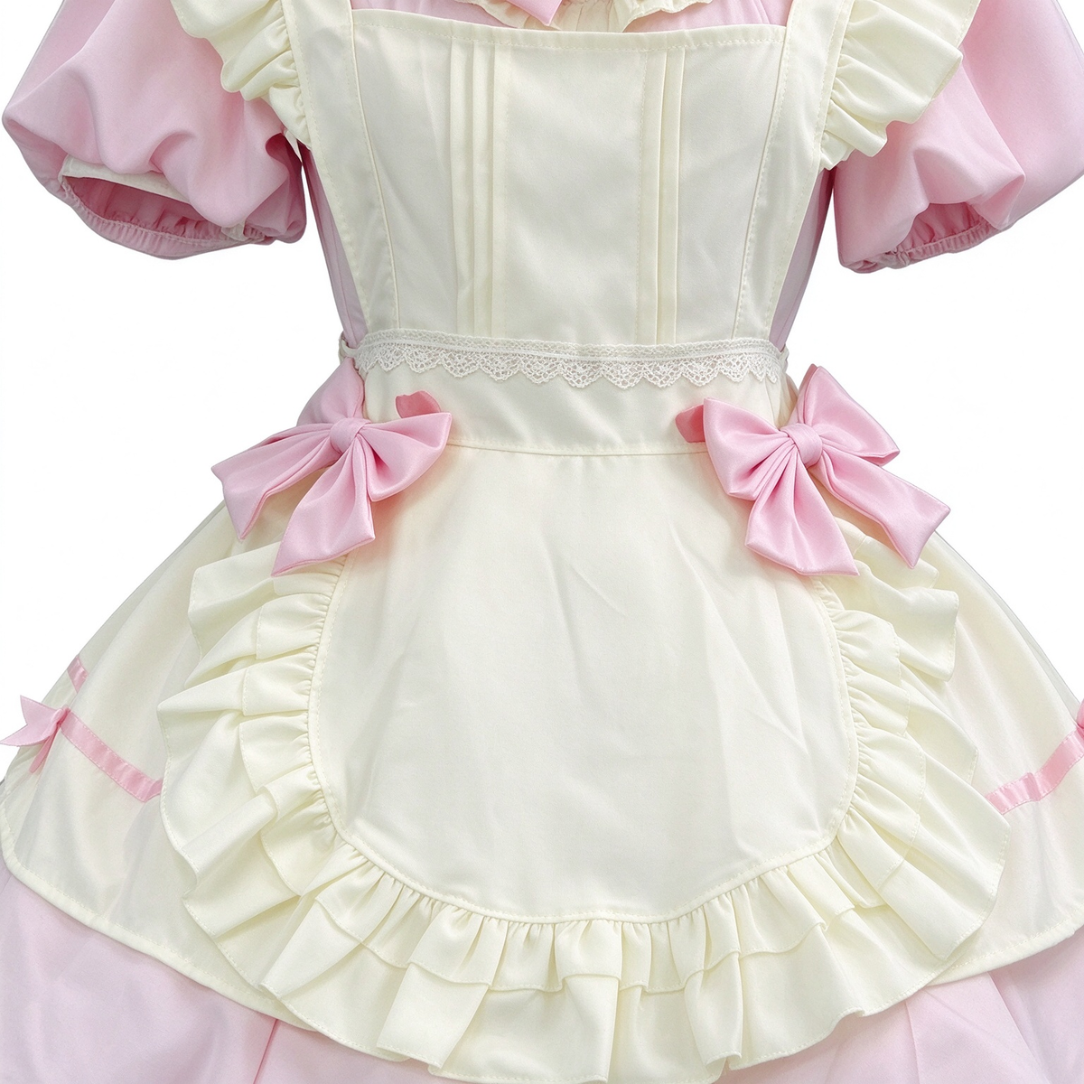 Pink and White Lace Sweet Maid Lolita Dress Set with Heart Bows