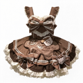 Brown Plaid Bear Print Ruffled Lolita Dress Set with Bow Accent