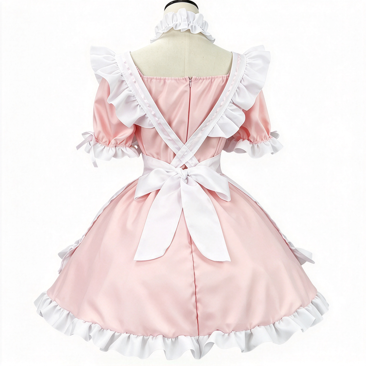 Sweet Maid Lolita Short Sleeve OP Dress Set with Crisscross Waist Band and Matching Choker