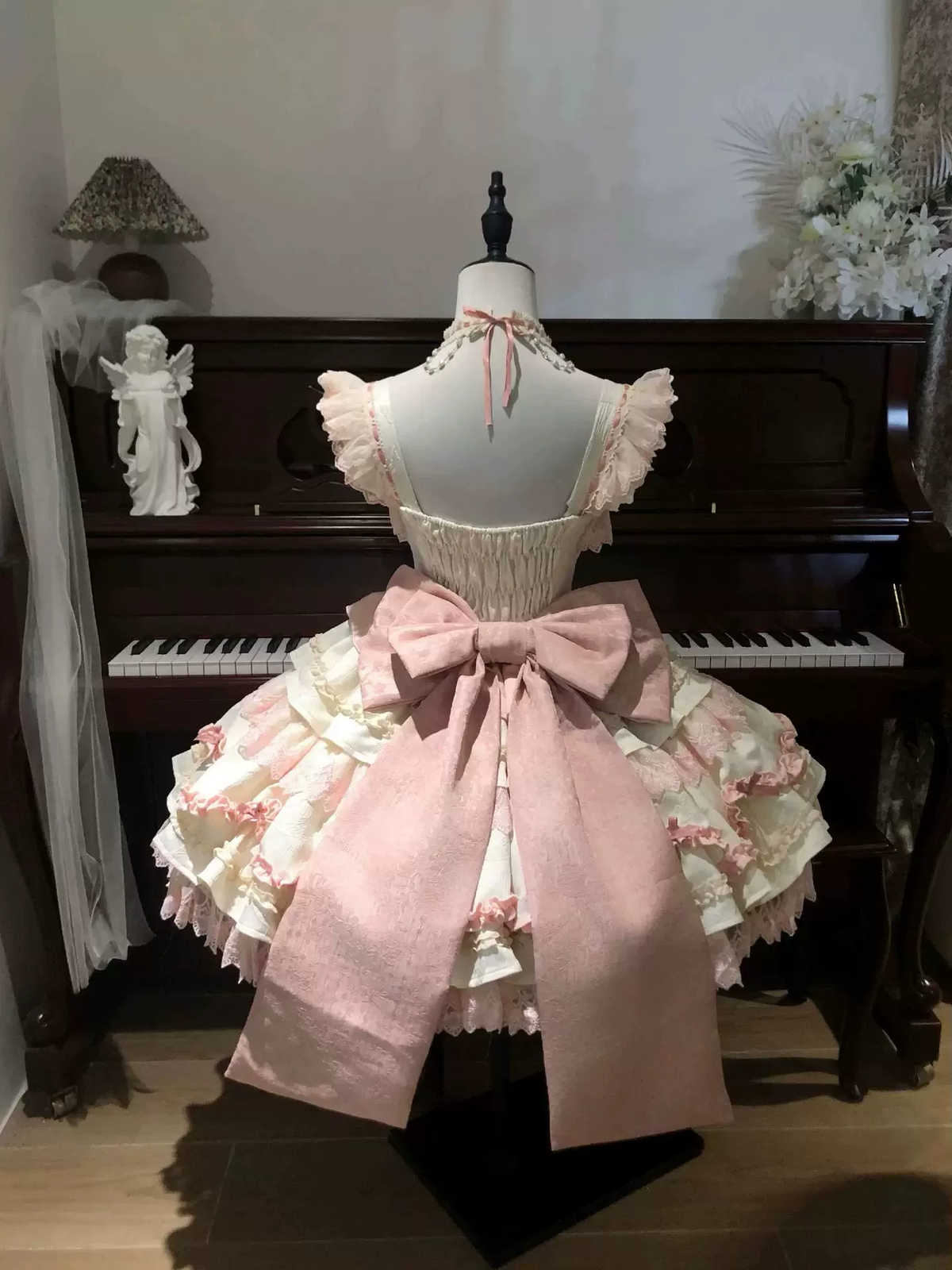 Princess Tea Party Sweet Lolita Dress with Twin Crisscross Laced Bodice and Tiered Skirt