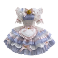 Sweet Maid Lolita Short Sleeve OP Dress Set with Gold Bell Bow Accent and Heart Apron