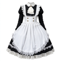 Classic Maid Lolita Long Sleeve OP Dress Set with Ascot Tie Medallion and High Waist Gold Button Apron
